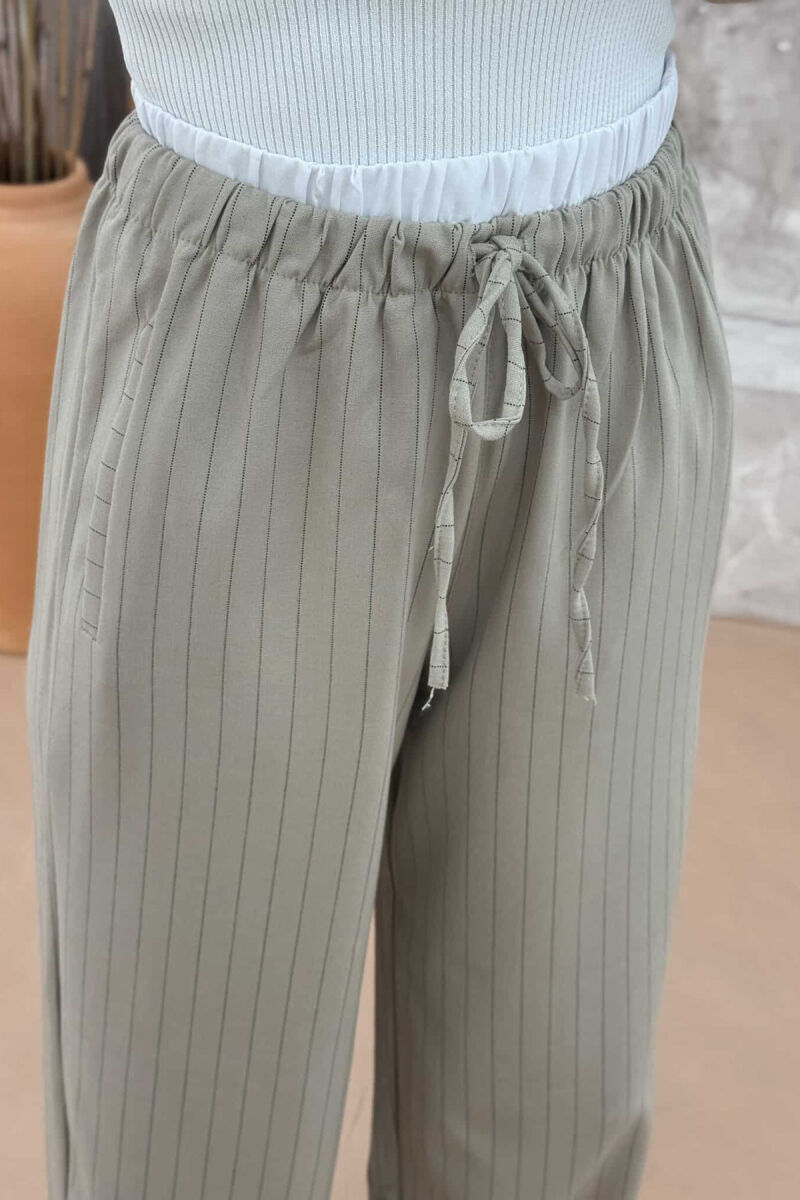 WIDE LEG ELASTIC WAIST WOMEN TROUSERS BALCK+BEIGE ZEBZH - 2