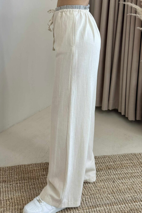 WIDE LEG ELASTIC WAIST WOMEN TROUSERS CREAM/KREM - 4