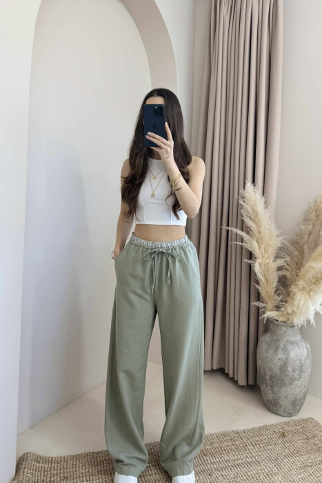 WIDE LEG ELASTIC WAIST WOMEN TROUSERS MINT/MENTE 