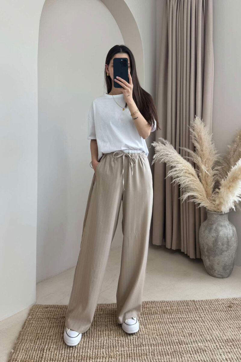 WIDE LEG ELASTIC WAIST WOMEN TROUSERS WHITE-BEIGE/BABZH - 1