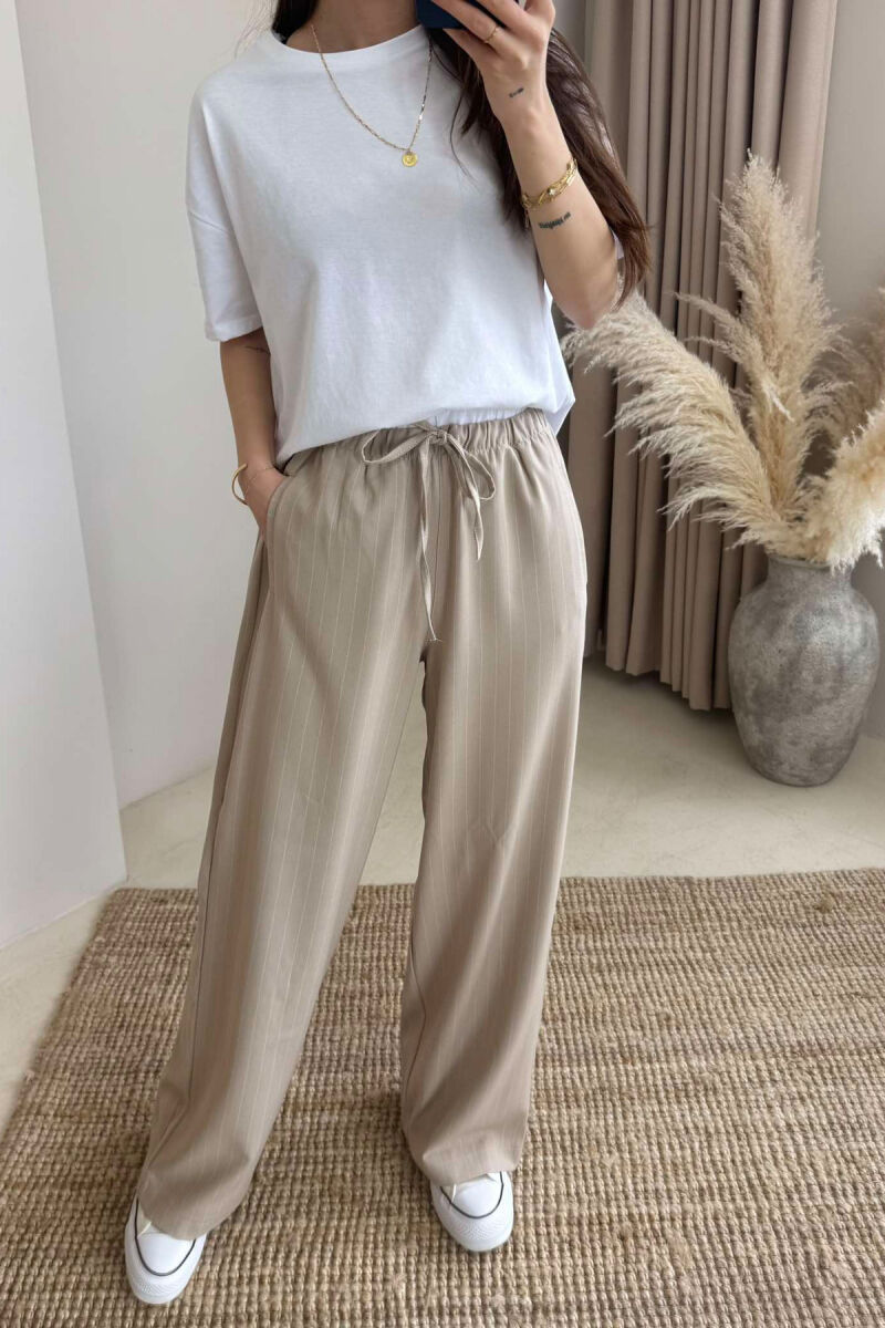 WIDE LEG ELASTIC WAIST WOMEN TROUSERS WHITE-BEIGE/BABZH - 2