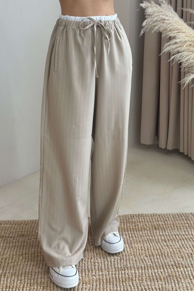 WIDE LEG ELASTIC WAIST WOMEN TROUSERS WHITE-BEIGE/BABZH - 3