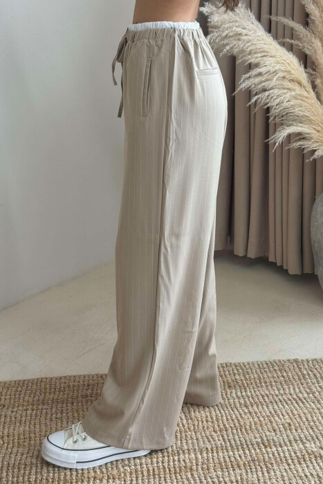 WIDE LEG ELASTIC WAIST WOMEN TROUSERS WHITE-BEIGE/BABZH - 4