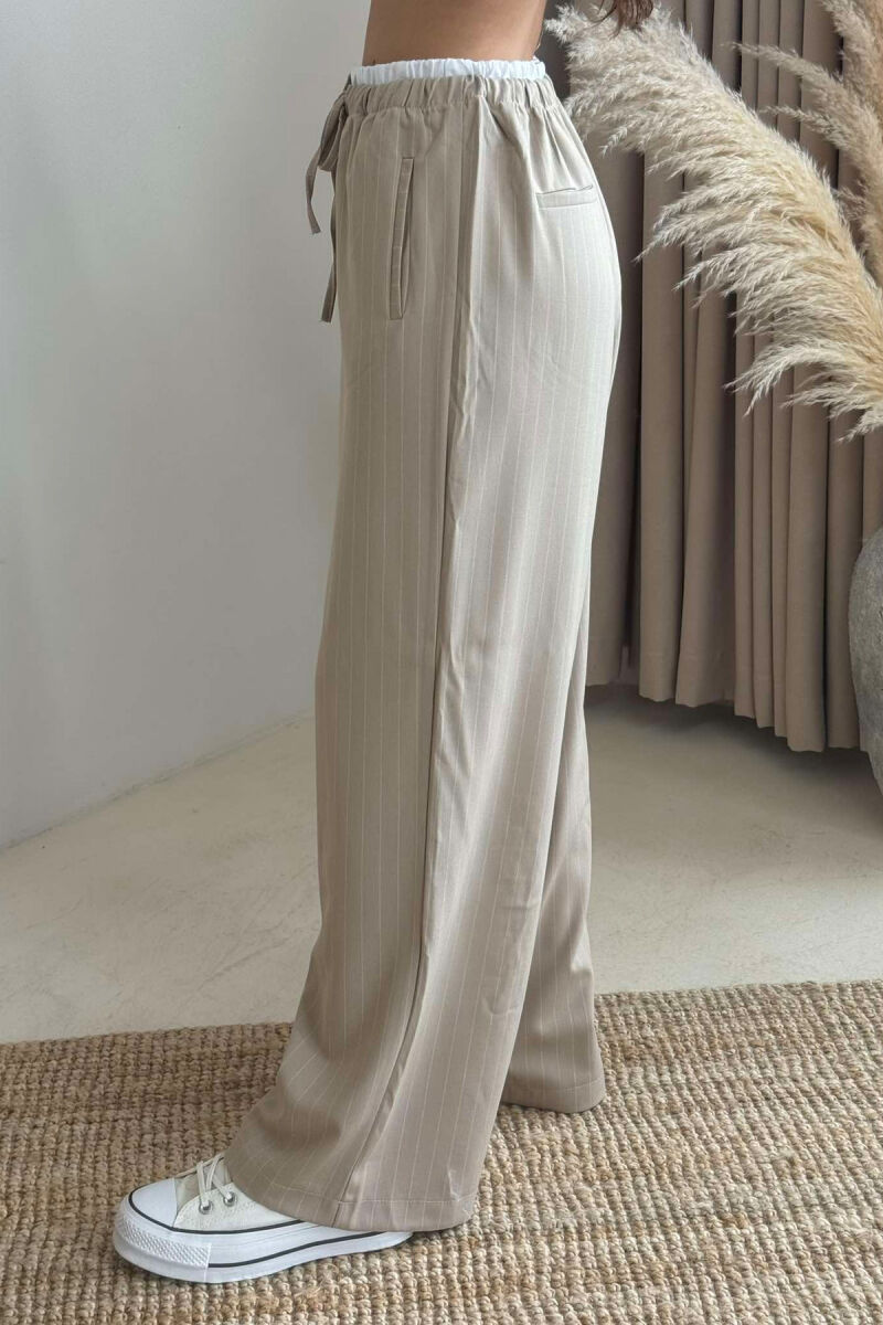 WIDE LEG ELASTIC WAIST WOMEN TROUSERS WHITE-BEIGE/BABZH - 4