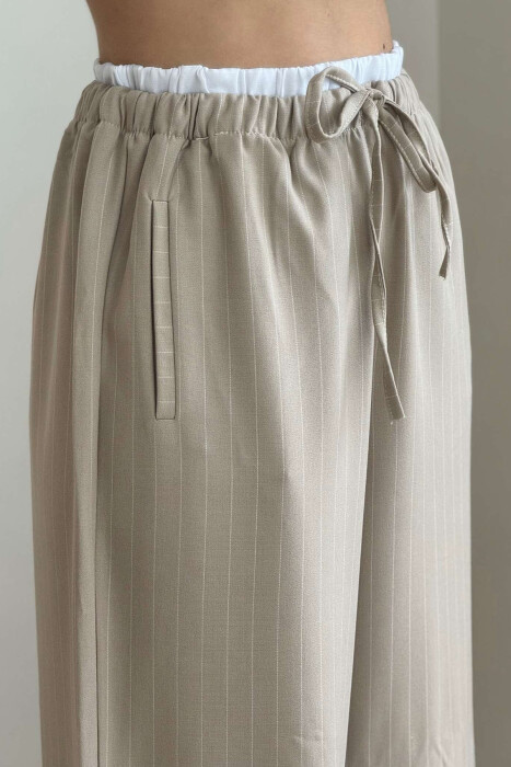 WIDE LEG ELASTIC WAIST WOMEN TROUSERS WHITE-BEIGE/BABZH - 5