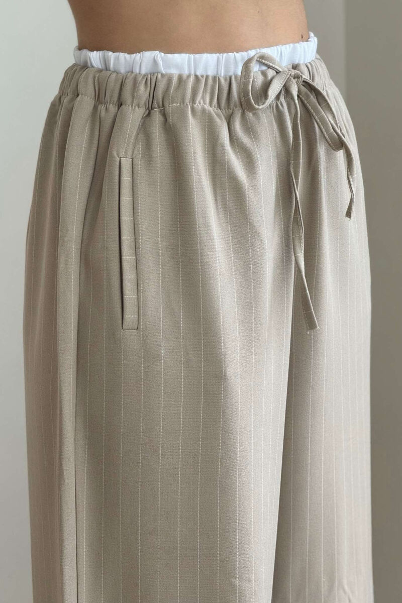 WIDE LEG ELASTIC WAIST WOMEN TROUSERS WHITE-BEIGE/BABZH - 5