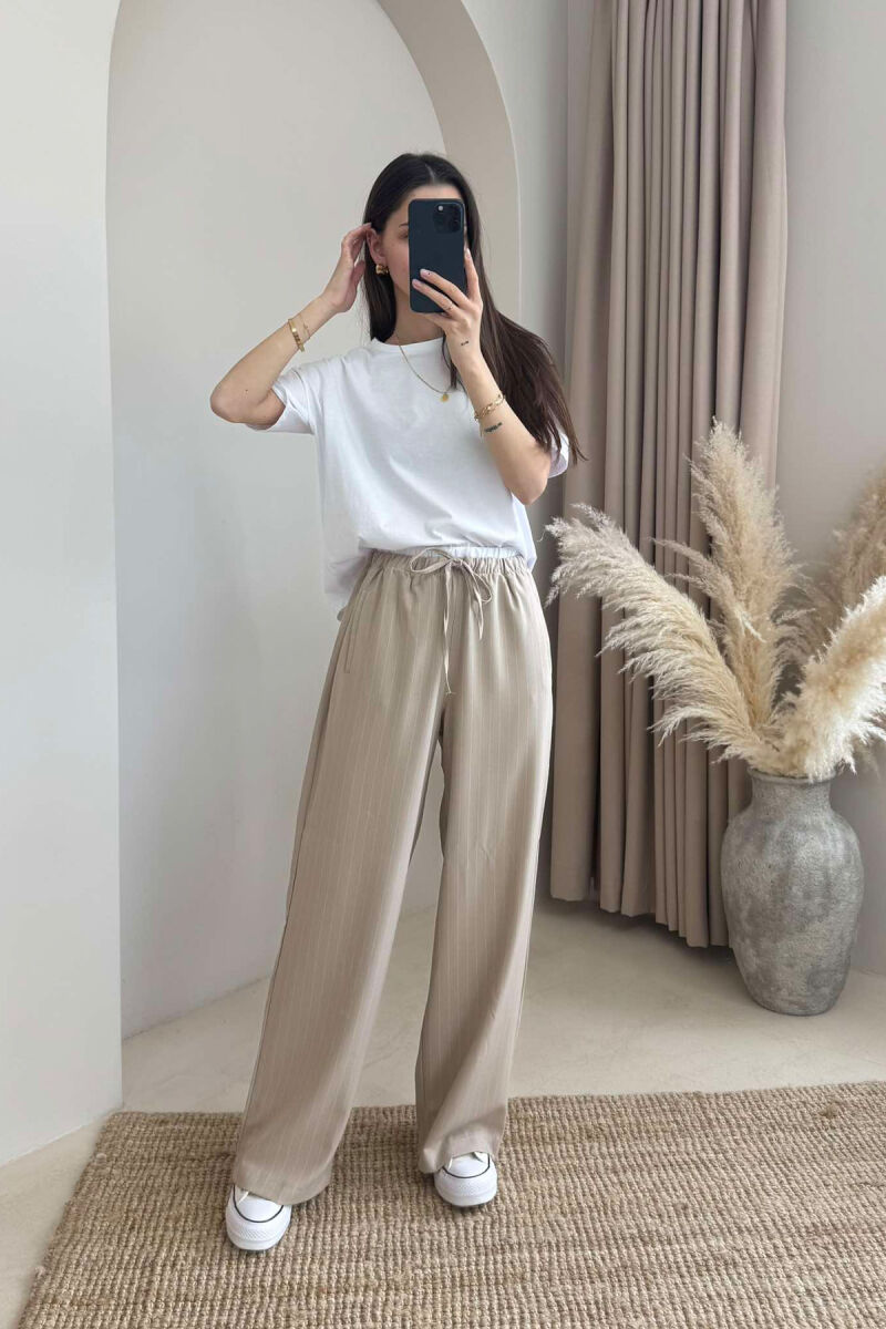 WIDE LEG ELASTIC WAIST WOMEN TROUSERS WHITE-BEIGE/BABZH - 6