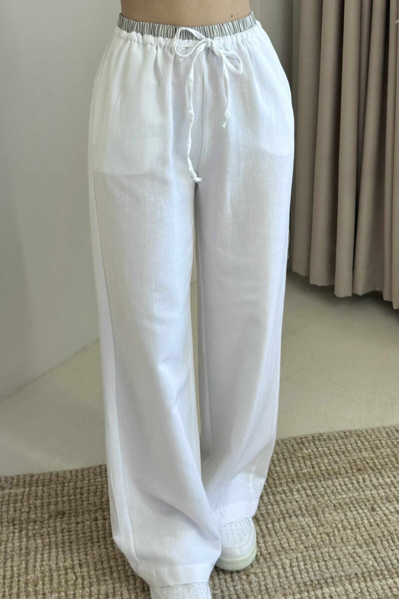 WIDE LEG ELASTIC WAIST WOMEN TROUSERS WHITE-E BARDHE - 3