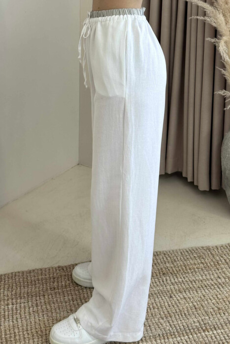 WIDE LEG ELASTIC WAIST WOMEN TROUSERS WHITE-E BARDHE - 4