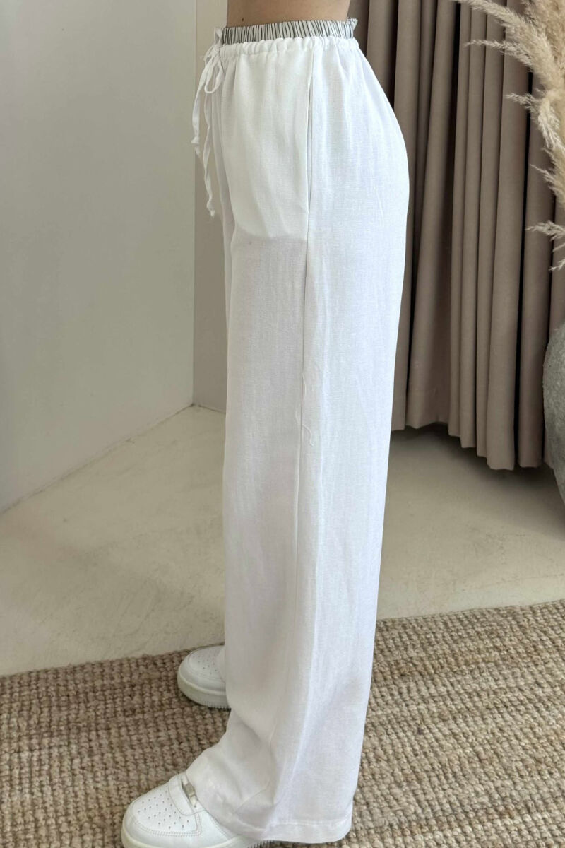 WIDE LEG ELASTIC WAIST WOMEN TROUSERS WHITE-E BARDHE - 4