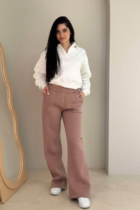 WIDE LEG FLUFFY WOMEN SWEATPANTS BEIGE/BEZHE 