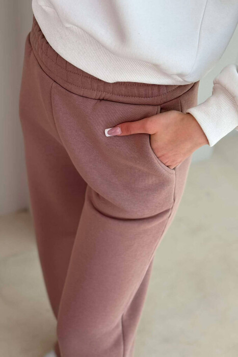 WIDE LEG FLUFFY WOMEN SWEATPANTS BEIGE/BEZHE - 2