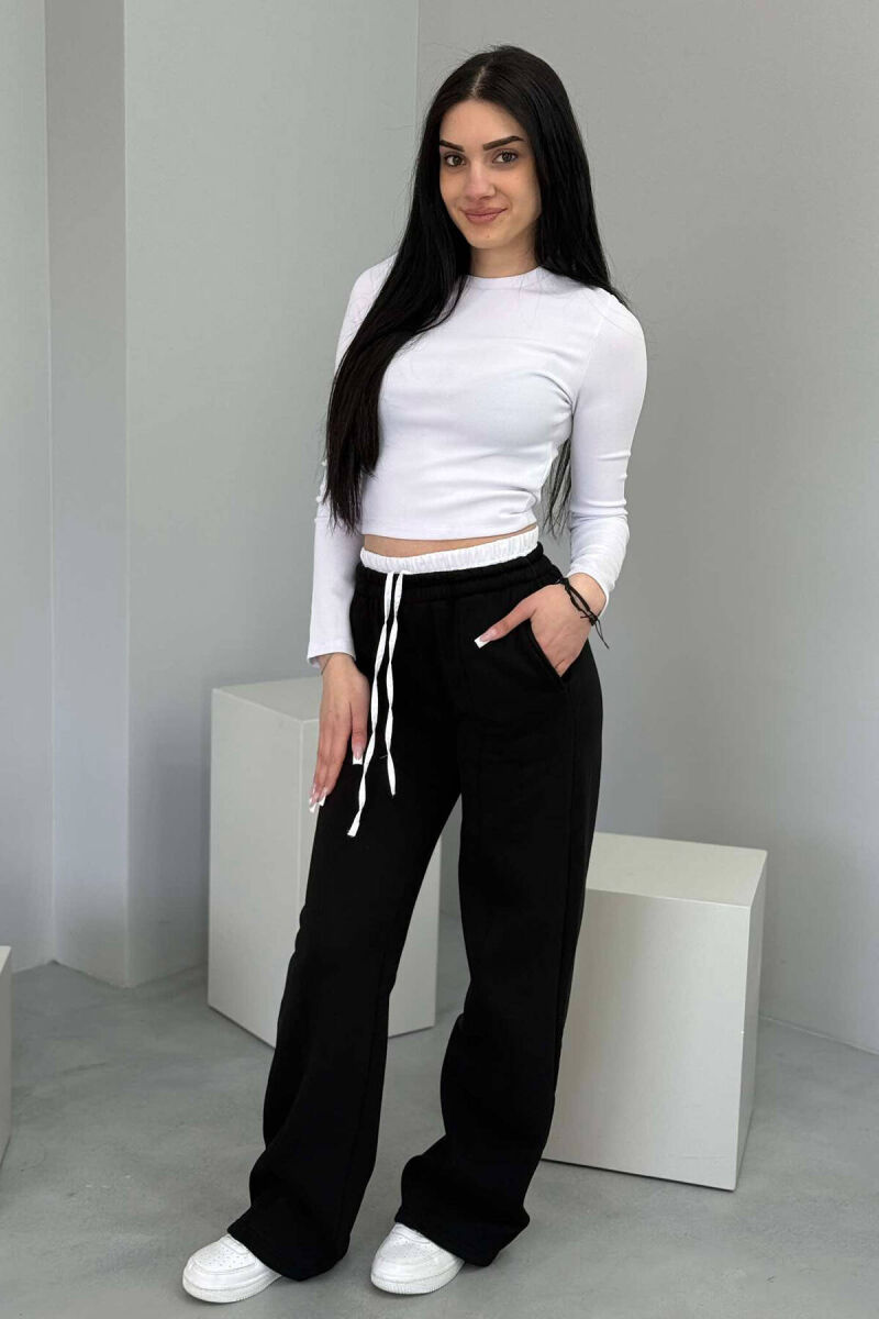 WIDE LEG FLUFFY WOMEN SWEATPANTS BLACK/ E ZEZE - 1