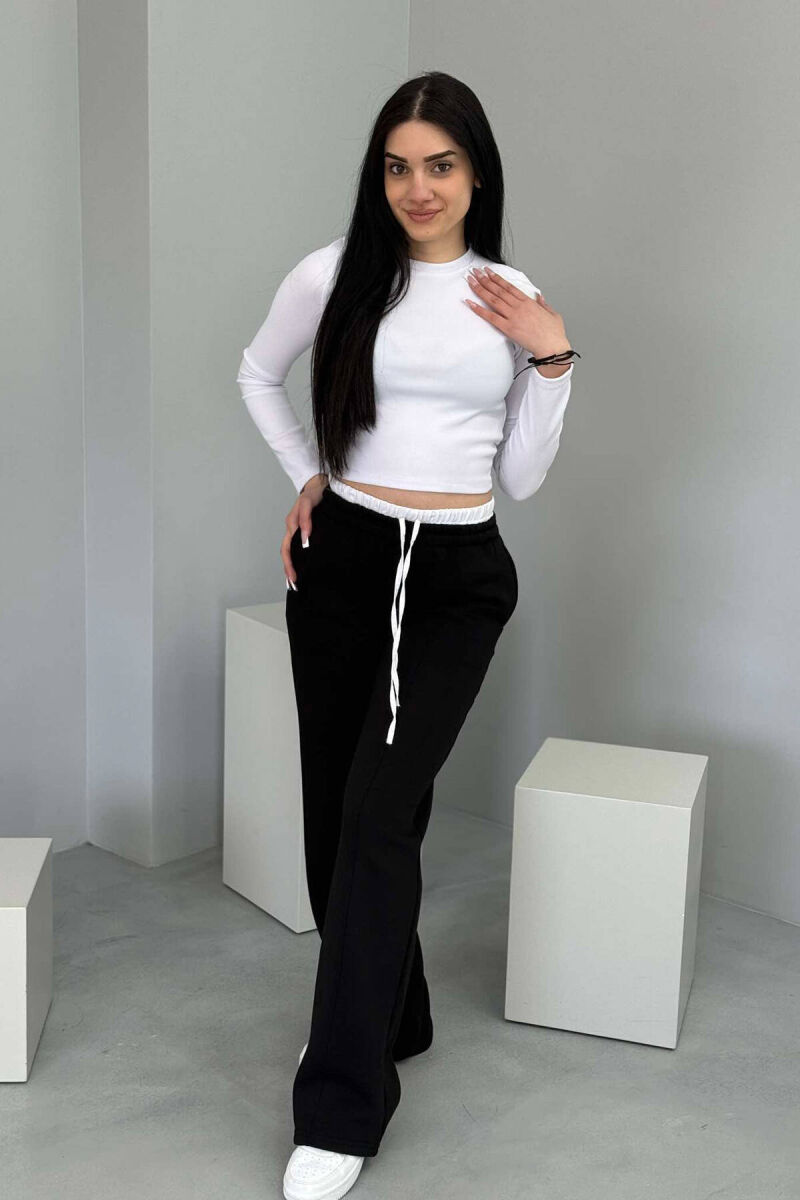 WIDE LEG FLUFFY WOMEN SWEATPANTS BLACK/ E ZEZE - 2