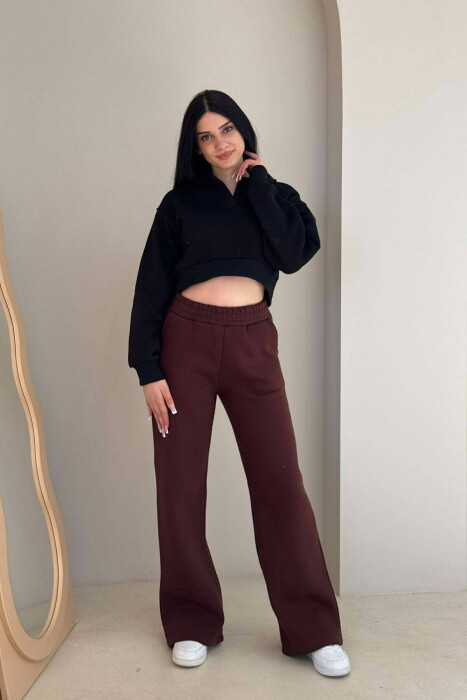 WIDE LEG FLUFFY WOMEN SWEATPANTS BROWN/KAFE 