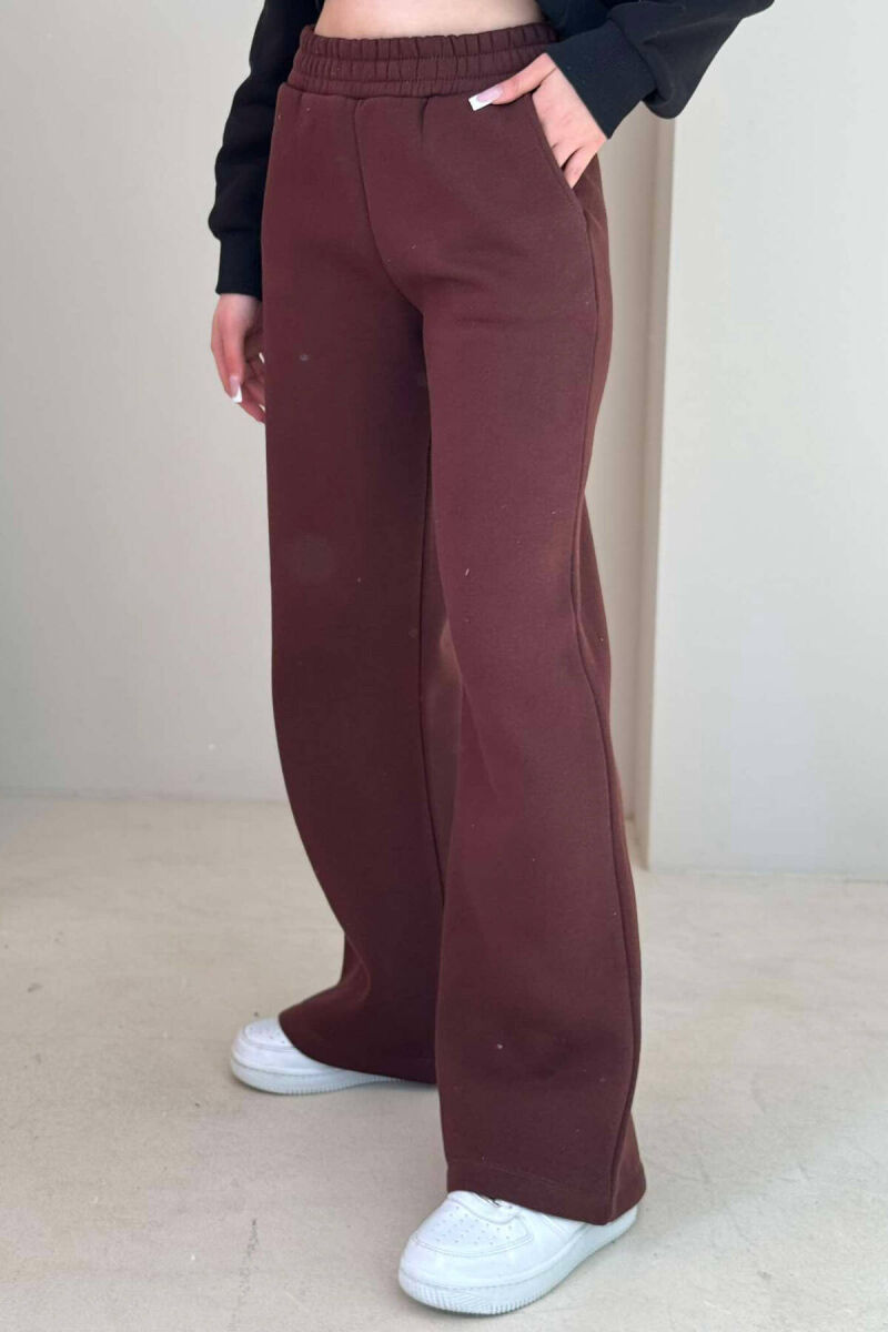 WIDE LEG FLUFFY WOMEN SWEATPANTS BROWN/KAFE - 3