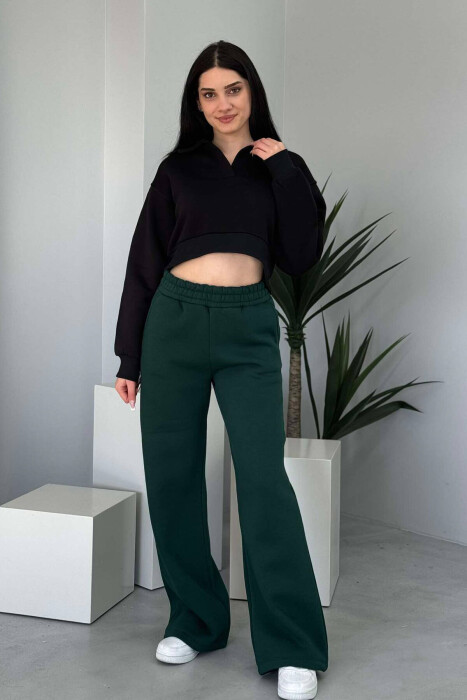 WIDE LEG FLUFFY WOMEN SWEATPANTS DARK GREEN/JEE 