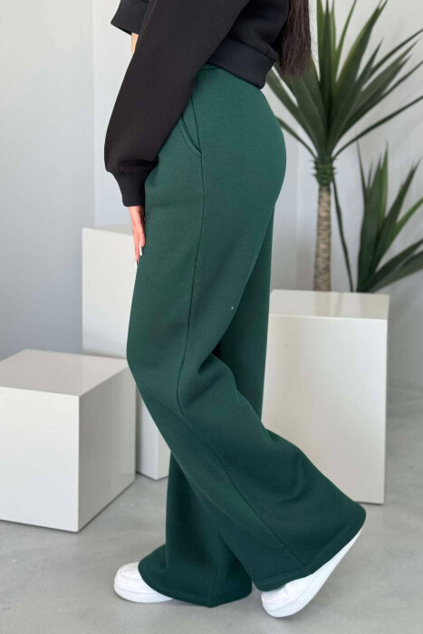 WIDE LEG FLUFFY WOMEN SWEATPANTS DARK GREEN/JEE - 3