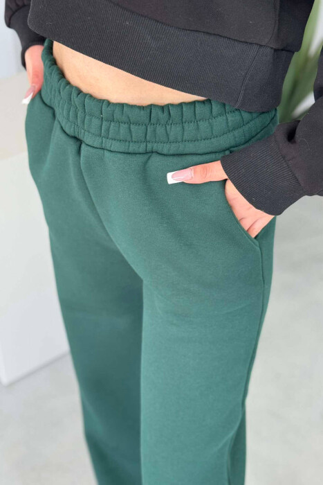 WIDE LEG FLUFFY WOMEN SWEATPANTS DARK GREEN/JEE - 5