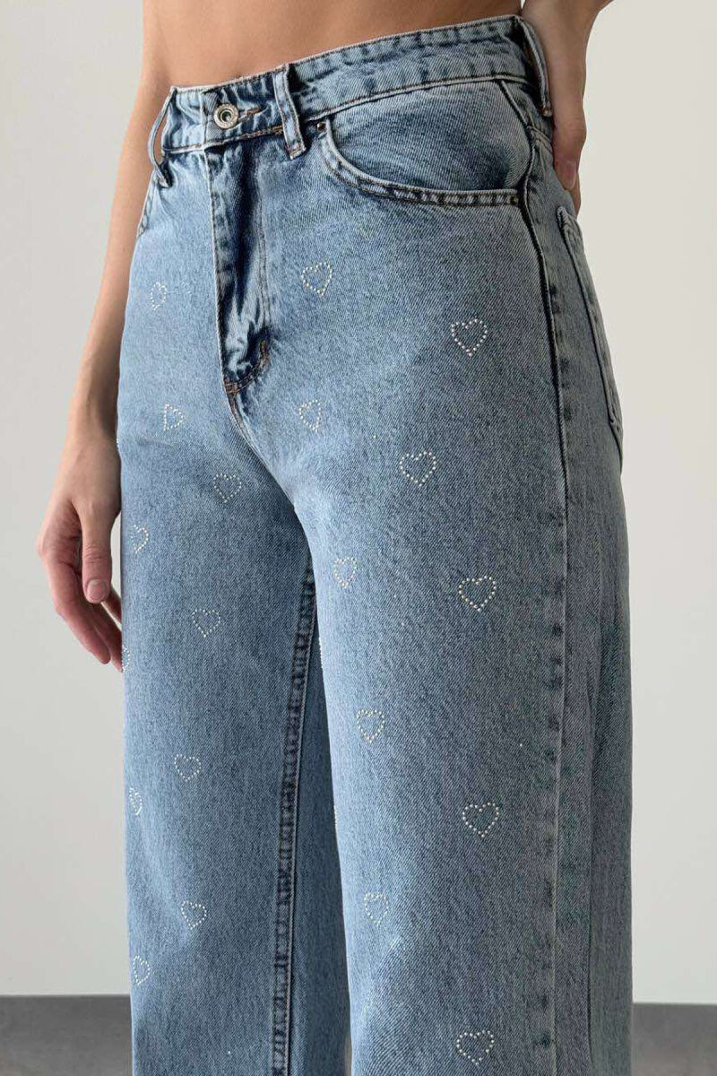 WIDE LEG HEART DIAMOND DETAIL WOMEN JEANS LIGHTBLUE/BZ - 2