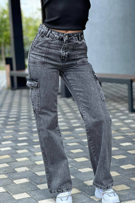 WIDE LEG HIGHT WAIST WOMAN JEANS DARK GREY/GEE - 1