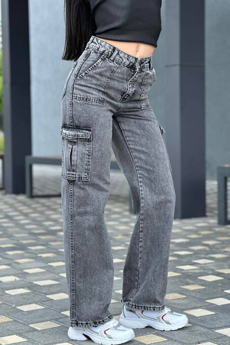 WIDE LEG HIGHT WAIST WOMAN JEANS DARK GREY/GEE - 4