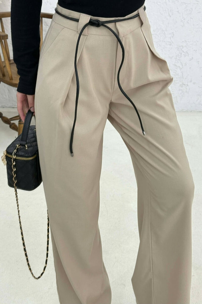 WIDE LEG LEATHER BELT WOMAN TROUSERS BEIGE/BEZHE - 2