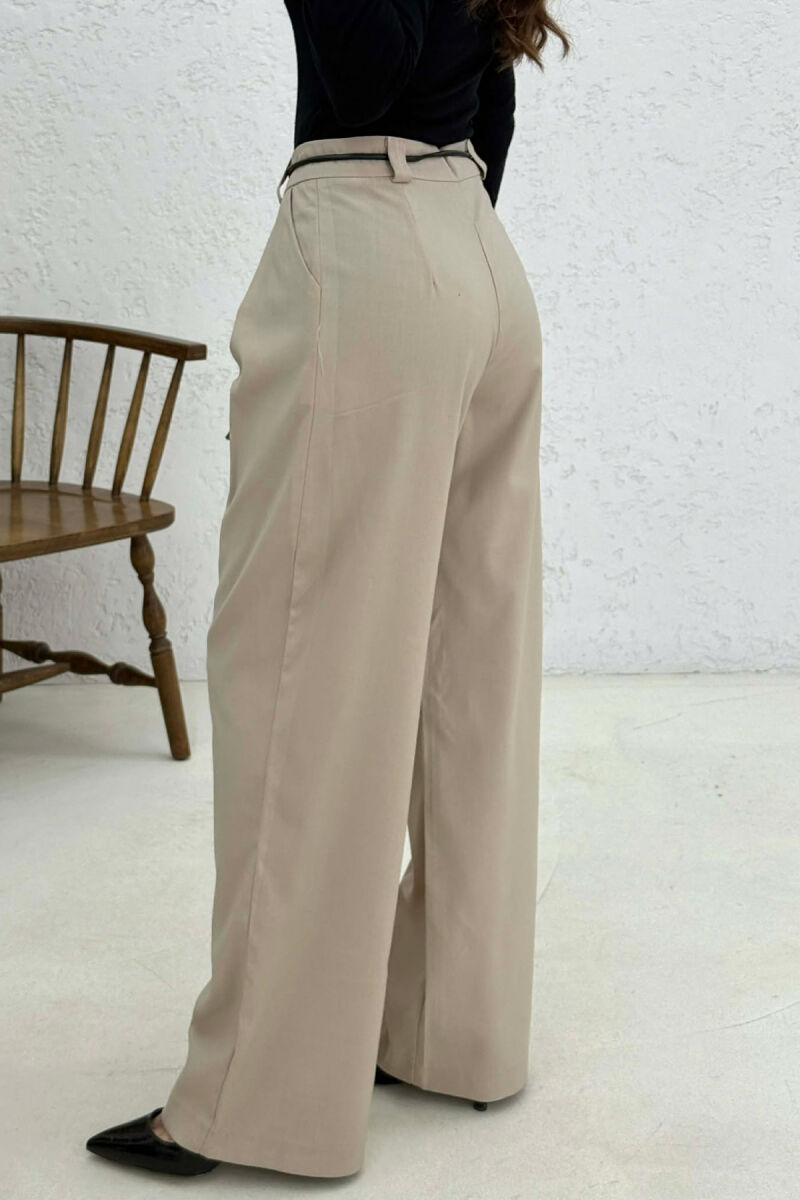 WIDE LEG LEATHER BELT WOMAN TROUSERS BEIGE/BEZHE - 3