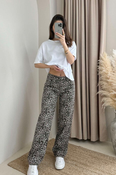 PANTALLONA TË GJERA ME PRINT LEOPARDI PËR FEMRA NË NGJYRËN KAFE - KLAUDIO FASHION