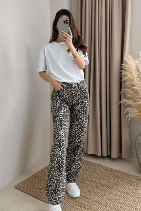 WIDE LEG LEO DESIGN WOMEN TROUSERS BROWN/KAFE - 2