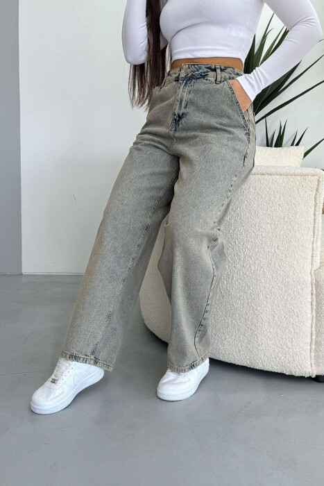 WIDE LEG ONE COLOR SIMPLE WOMAN JEANS GREY/GRI - KLAUDIO FASHION