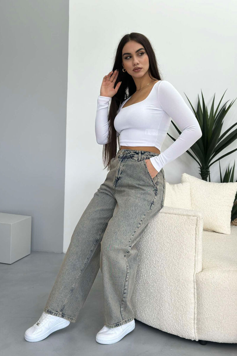 WIDE LEG ONE COLOR SIMPLE WOMAN JEANS GREY/GRI - 3