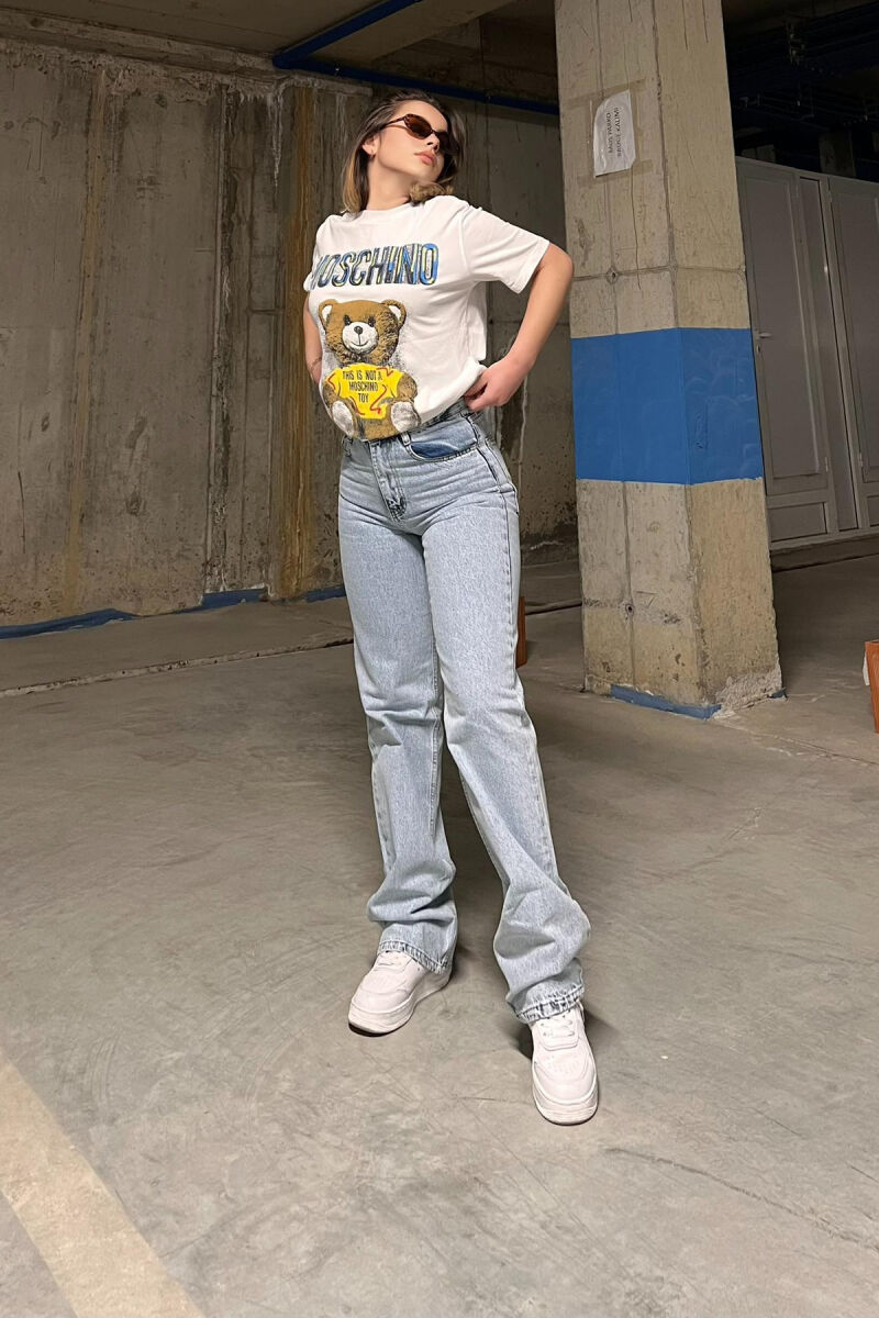WIDE LEG ONE COLOR SIMPLE WOMEN JEANS LIGHTBLUE/BZ - 1