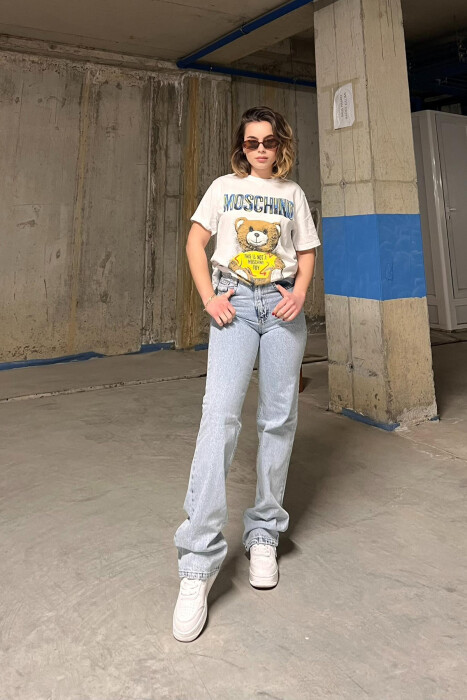 WIDE LEG ONE COLOR SIMPLE WOMEN JEANS LIGHTBLUE/BZ - 2
