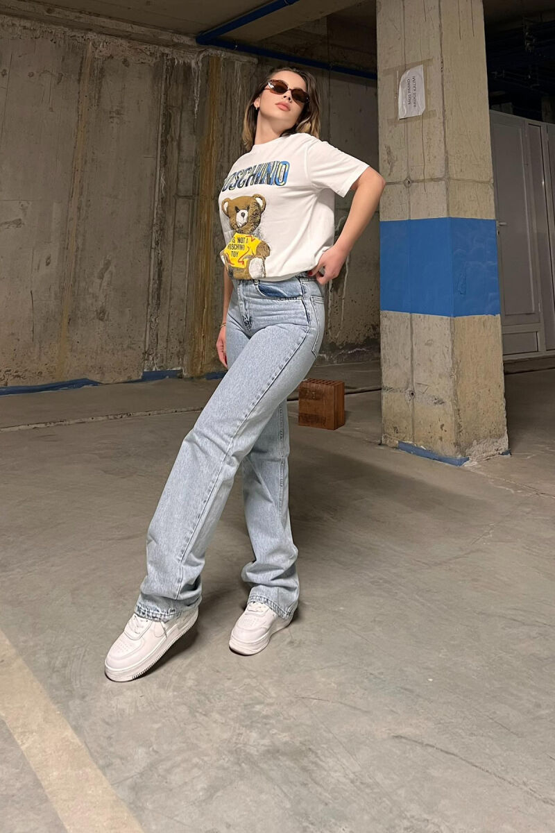 WIDE LEG ONE COLOR SIMPLE WOMEN JEANS LIGHTBLUE/BZ - 3