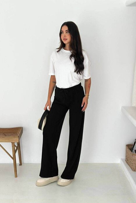 WIDE LEG ONE COLOR SIMPLE WOMEN SWEATPANTS BLACK/ E ZEZE - 2