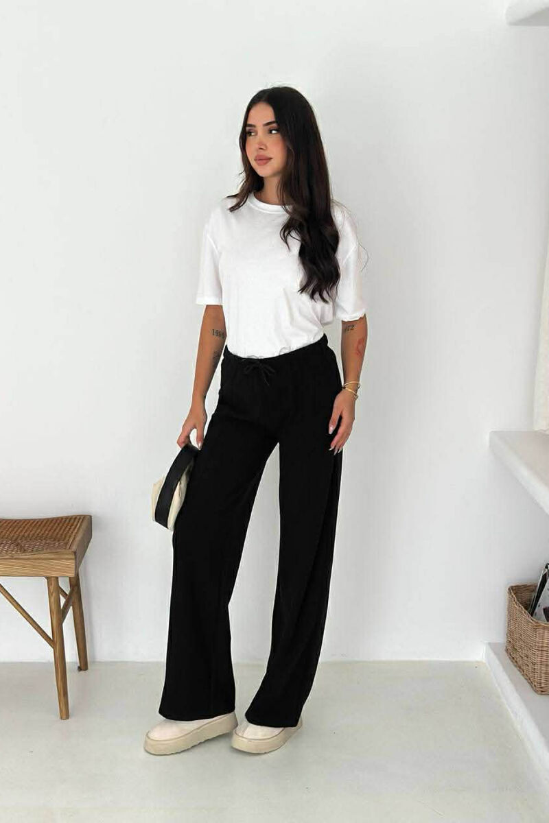 WIDE LEG ONE COLOR SIMPLE WOMEN SWEATPANTS BLACK/ E ZEZE - 2