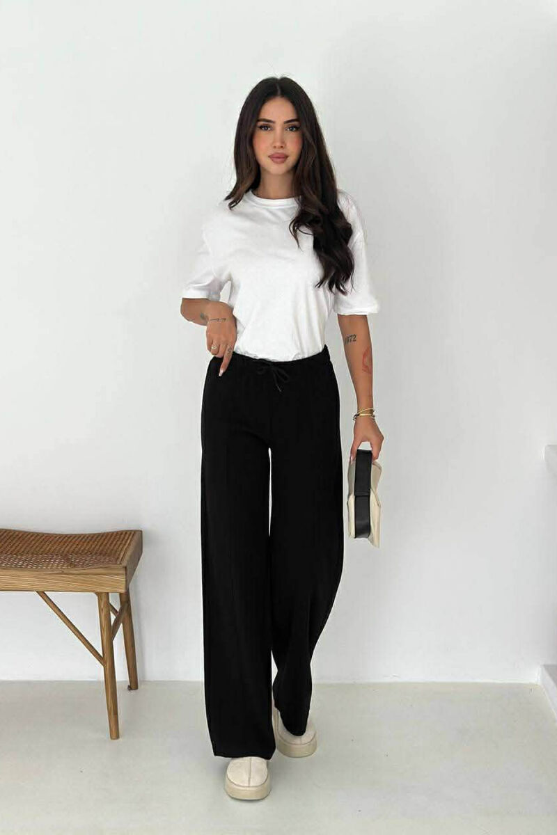 WIDE LEG ONE COLOR SIMPLE WOMEN SWEATPANTS BLACK/ E ZEZE - 1