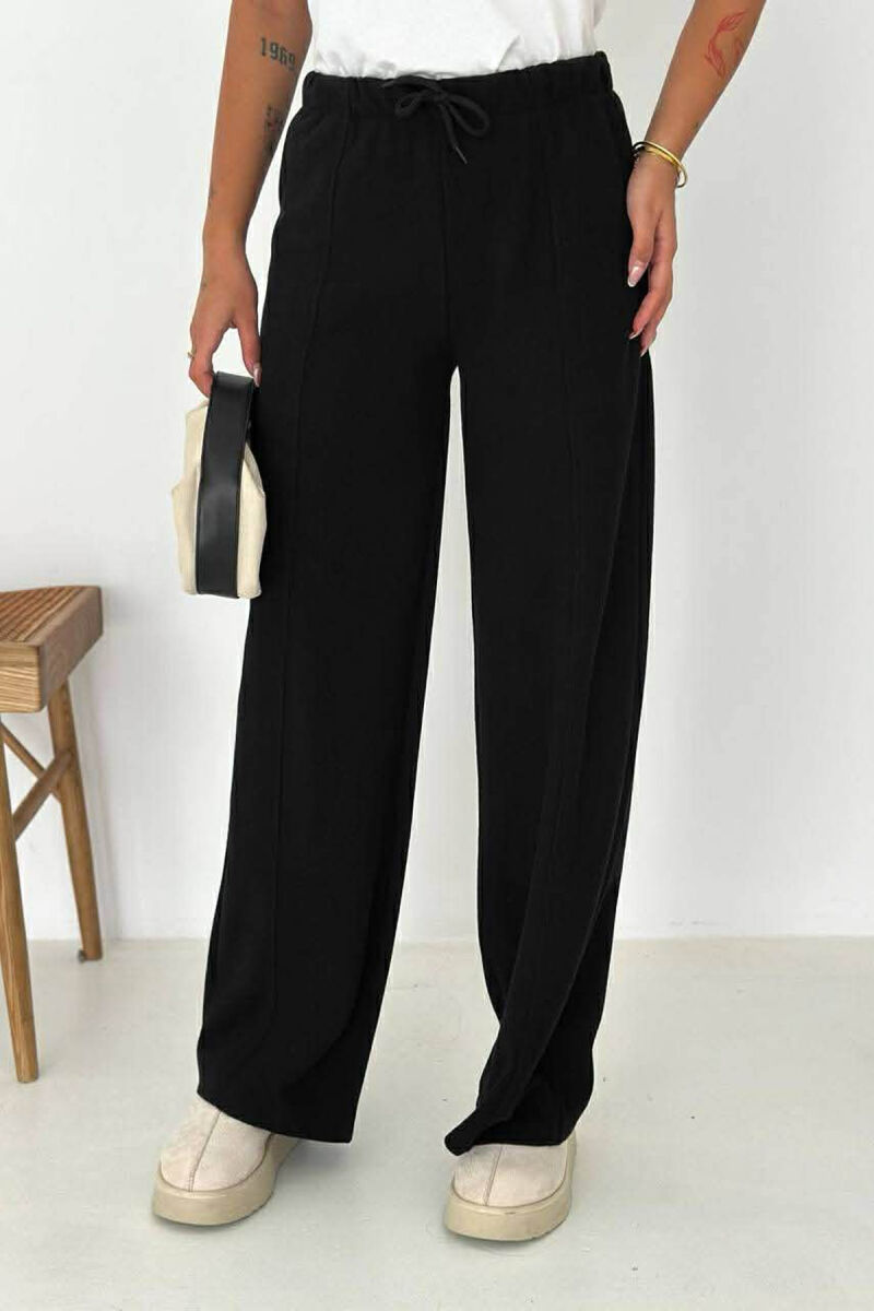WIDE LEG ONE COLOR SIMPLE WOMEN SWEATPANTS BLACK/ E ZEZE - 4