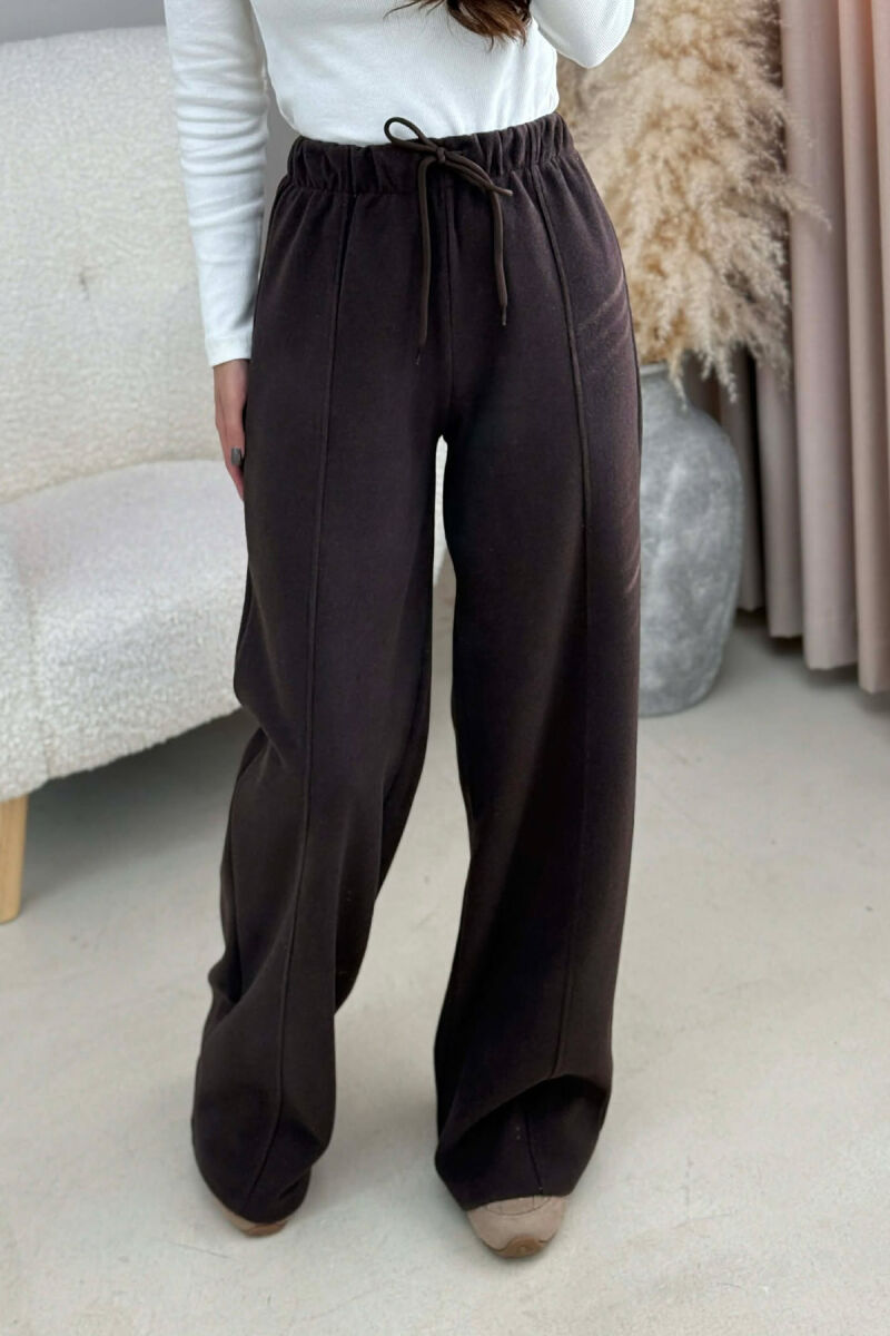 WIDE LEG ONE COLOR SIMPLE WOMEN SWEATPANTS DARK BROWN/KAE - 4