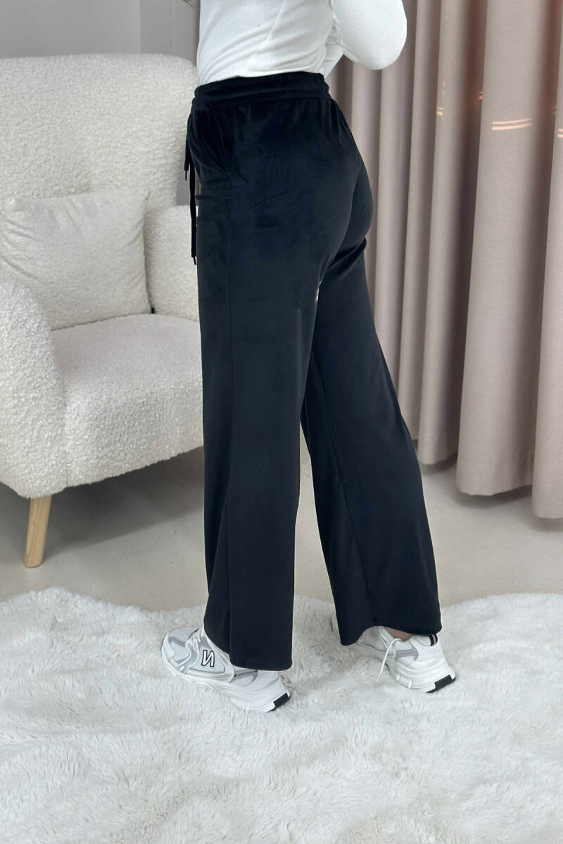 WIDE LEG ONE COLOR VELVET WOMEN SWEATPANTS BLACK/ E ZEZE - 5