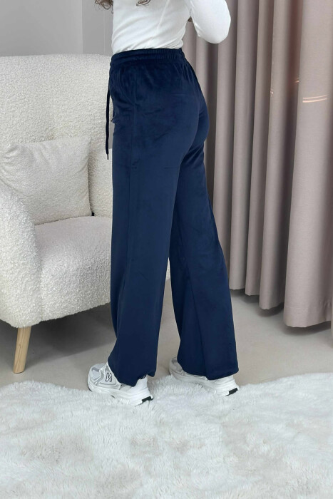 WIDE LEG ONE COLOR VELVET WOMEN SWEATPANTS BLUE/BLU - 4