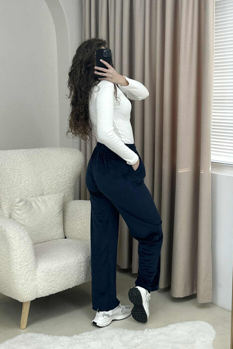 WIDE LEG ONE COLOR VELVET WOMEN SWEATPANTS BLUE/BLU - 5