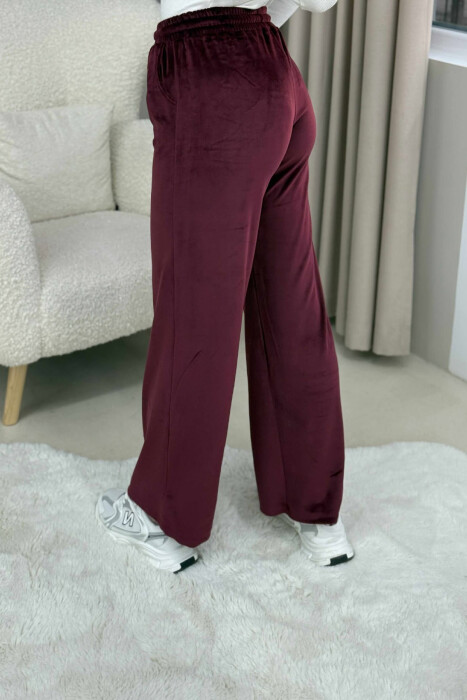 WIDE LEG ONE COLOR VELVET WOMEN SWEATPANTS BURGUNDY/VISHNJE - 5