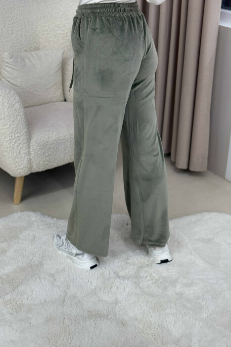 WIDE LEG ONE COLOR VELVET WOMEN SWEATPANTS MINT/MENTE - 2