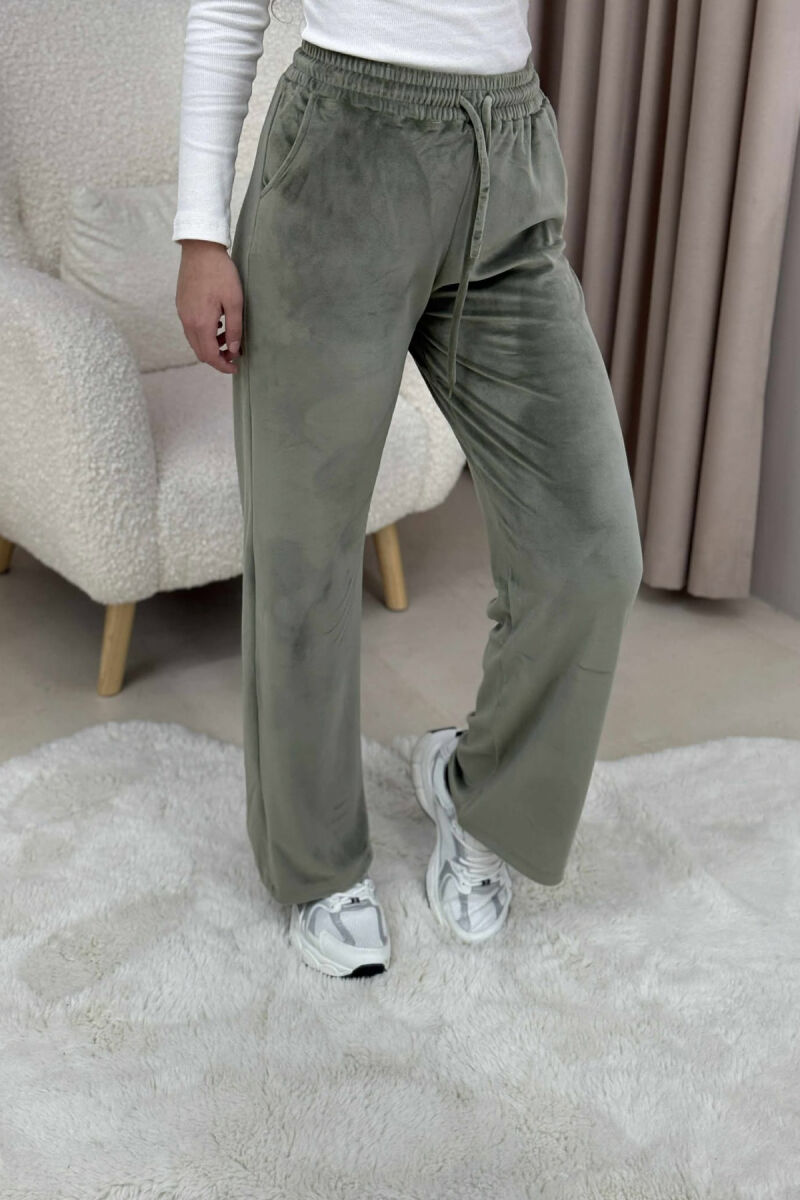 WIDE LEG ONE COLOR VELVET WOMEN SWEATPANTS MINT/MENTE - 3