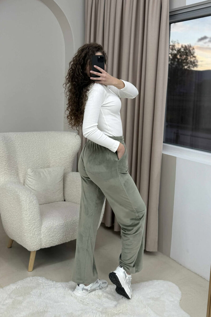 WIDE LEG ONE COLOR VELVET WOMEN SWEATPANTS MINT/MENTE - 4
