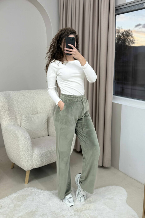 WIDE LEG ONE COLOR VELVET WOMEN SWEATPANTS MINT/MENTE - 5