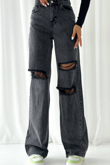 WIDE LEG ONE COLOR WOMAN JEANS DARK GREY/GEE - 1