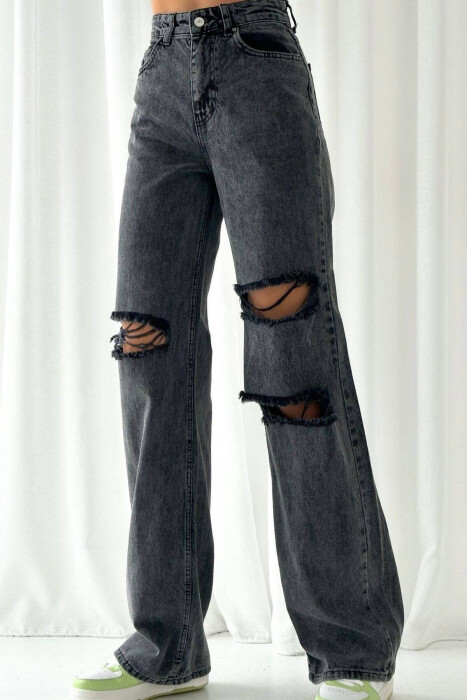 WIDE LEG ONE COLOR WOMAN JEANS DARK GREY/GEE - 2